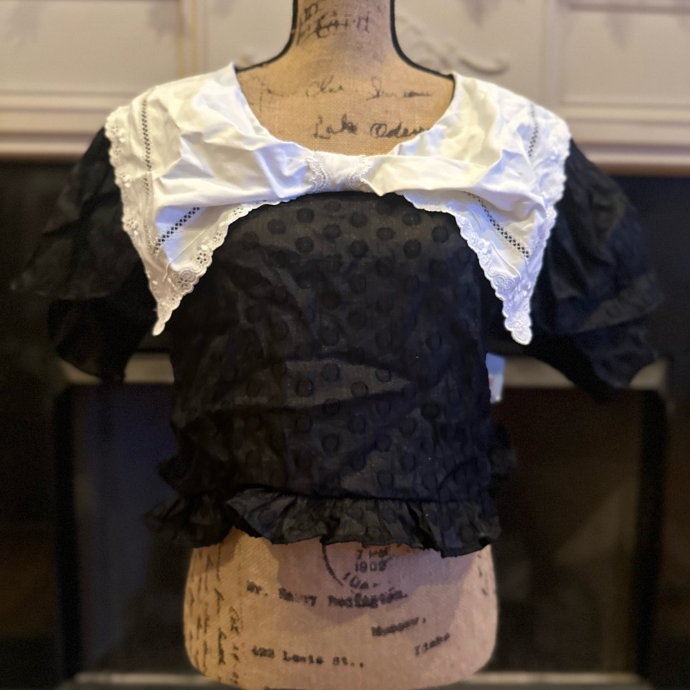 Sister Jane Black Top with White Lace Collar - Picture 2 of 12